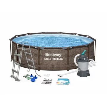 Bestway Mykonos Lux kör rattan fémvázas medence szett 366 x 100 cm - Homokszűrővel