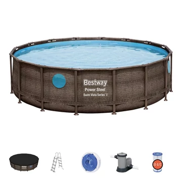 Bestway Bora Bora kör rattan hatású fémvázas medence szett 549 x 122 cm - ablakokkal