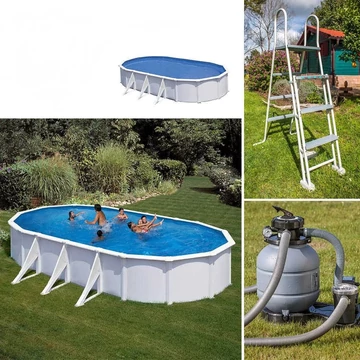 Gre Kit 7 ovális fehér fémfalas medence szett 7,3 x 3,75 x 1,2 m