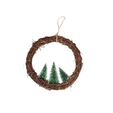 Dekortrend rattan ablakdísz fenyőfákkal, 30 cm, 30 LED, meleg fehér, elemes