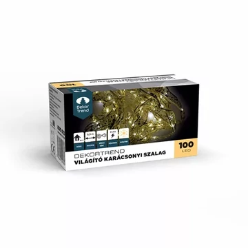 Dekortrend Világító karácsonyi arany szalag, 100 led, meleg fehér, elemes