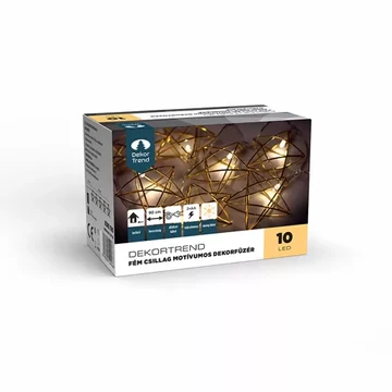 Dekortrend Fém csillag motívumos dekorfüzér, 10 led, elemes