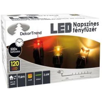 Dekortrend Kültéri NAPSZÍNES fényfüzér, 120 LED, 9,6 m zöld kábel BONTOTT BEMUTATÓDARAB!!