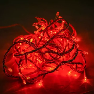 Dekortrend Kültéri vezérlős FEHÉR KÁBELES LED Fényfüzér 120 db /  6 m PIROS LED-del