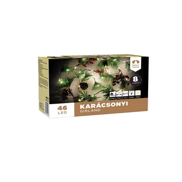 Karácsonyi girland LED világítással, 46 led, meleg fehér, 8 funkció