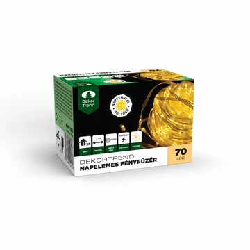 Dekortrend Napelemes fényfüzér, 70 LED, meleg fehér, csíptetővel