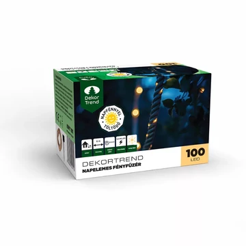 Dekortrend Napelemes LED kötél fényfüzér, 100 led, meleg fehér, 8m Cikkszám:  KNY_101