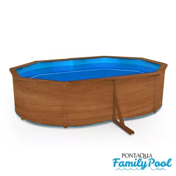 Pontaqua Family Pool ovális fa hatású merevfalú 490 x 360 x 120 cm -Belső fólia 0,4 mm, 2 gégecső, szkimmer, befúvó