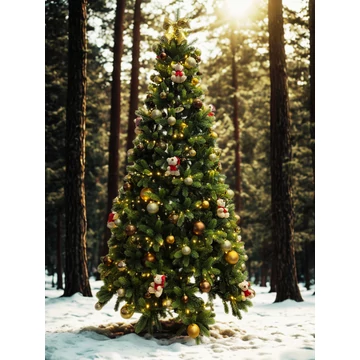 Polymix kevert levelű 3D műfenyő 240 cm - díszített, fénnyel