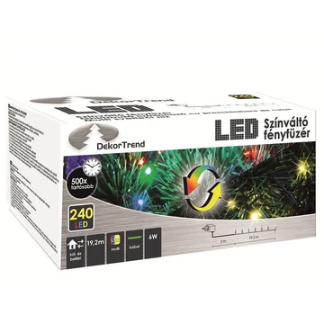Dekortrend Kültéri SZÍNVÁLTÓ (Meleg fehér/színes) fényfüzér, 240 LED, 19,2 m zöld kábel BONTOTT BEMUTATÓDARAB!!