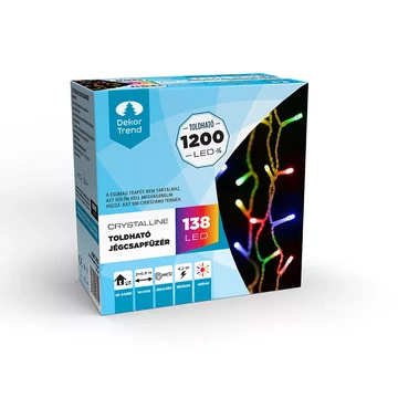 Dekortrend toldható LED jégcsapfüzér 2,0x0,9 m 138 db MULTI LED-del, átlátszó kábellel