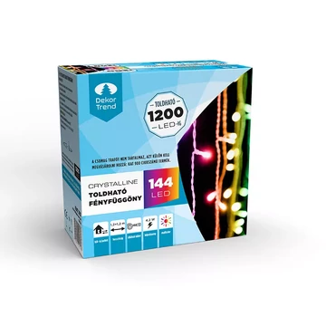 Dekortrend toldható LED fényfüggöny1,2x 1,2 m 144 db MULTI LED-del, átlátszó kábellel