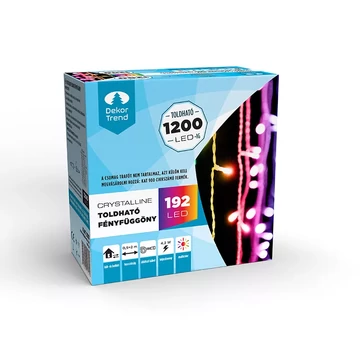 Dekortrend toldható LED fényfüggöny 0,9x2,0 m 192 db MULTI LED-del, átlátszó kábellel