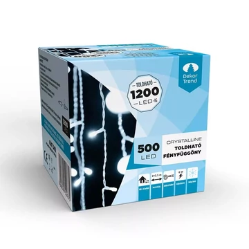 Dekortrend Crystalline toldható LED fényfüggöny 2,0x2,5 m 500 db HIDEG FEHÉR LED-del, átlátszó kábel