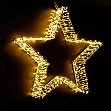 Dekortrend toldható fémvázas csillag ablakdísz, 300 micro LED, MELEG FEHÉR, 30 cm átmérő
