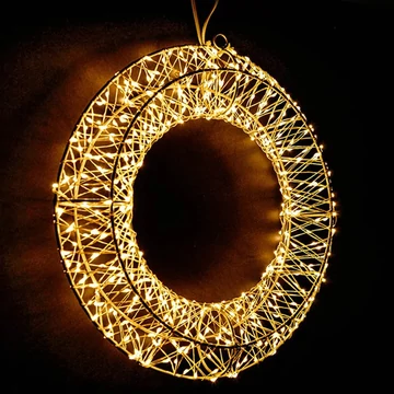 Dekortrend toldható fémvázas kör ablakdísz, 300 micro LED, MELEG FEHÉR, 30 cm átmérő