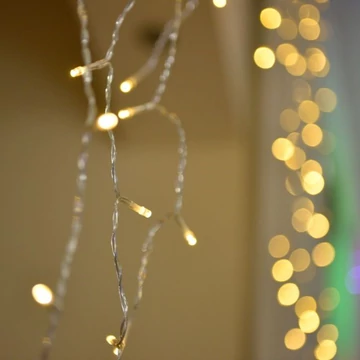 Árkád fényfüggöny 2x2 m, 220 db meleg fehér LED, átlátszó kábel