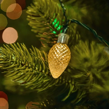 Kristálycsepp fényfüzér 12 m, 60 db meleg fehér LED, zöld kábel