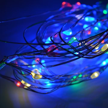 Tündérfény dekorfüzér 5 m, 50 db multi LED, réz kábel