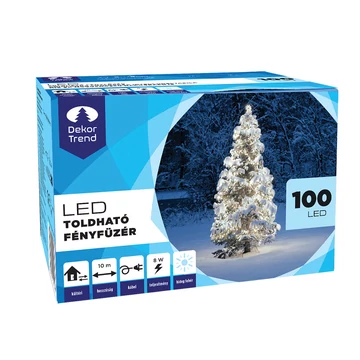 Kültéri toldható fényfüzér 10 m, 100 db hideg fehér LED