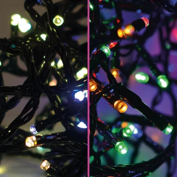 Színváltó fényfüzér 9,6 m, 120 db meleg fehér/színes LED, zöld kábel