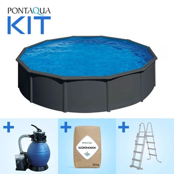 Pontaqua Family Pool KIT ANTRACIT kerek fémfalas családi medence szett 3,6 x 1,2 m