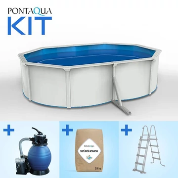 Pontaqua Family Pool KIT WHITE ovális fémfalas családi medence szett 4,9 x 3,6 x 1,2 m
