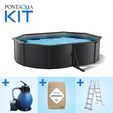 Pontaqua Family Pool KIT ANTRACIT ovális fémfalas családi medence szett 4,9 x 3,6 x 1,2 m