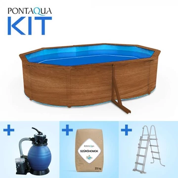 Pontaqua Family Pool KIT WOOD ovális fémfalas családi medence szett 4,9 x 3,6 x 1,2 m