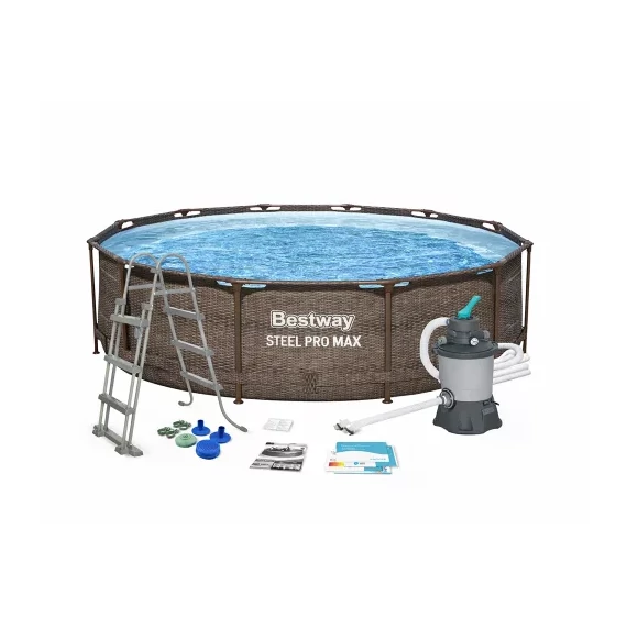 Bestway Mykonos Lux kör rattan fémvázas medence szett 366 x 100 cm - Homokszűrővel