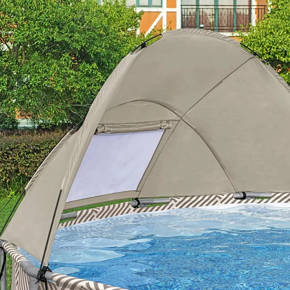 Bestway Entalula kör bézs csővázas medence szett 396 x 107 cm -  napernyővel