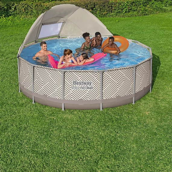 Bestway Entalula kör bézs csővázas medence szett 396 x 107 cm -  napernyővel