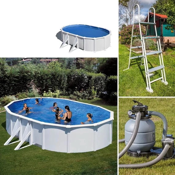 Gre Kit 5 ovális fehér fémfalas medence szett 5,0 x 3,0 x 1,2 m