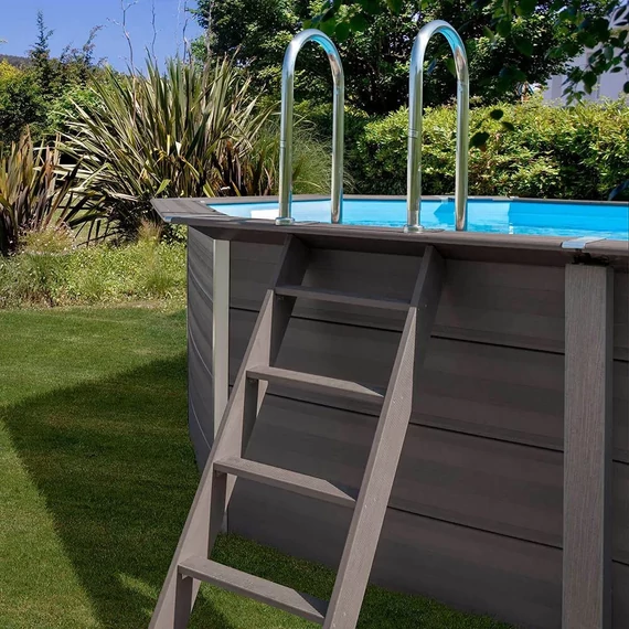 Gre  wpc ovális antracit fahatású merevfalú medence szett 6,64 x 3,86 x 1,24 m