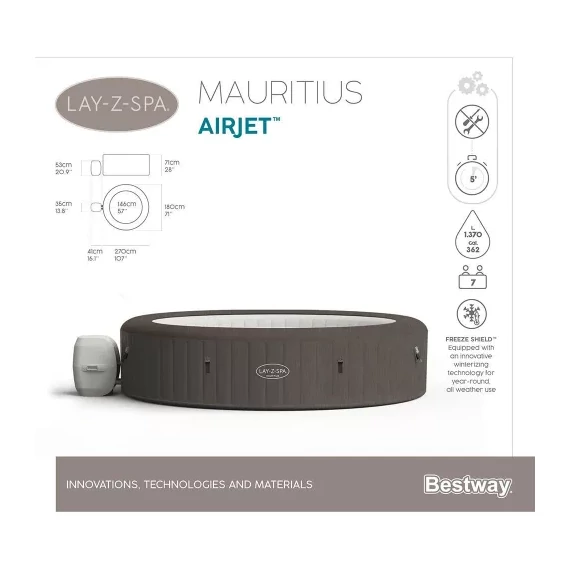 Kép 5/8 - Lay-Z-Spa Mauritius AirJet masszázsmedence 270 cm x 180 cm x 71 cm