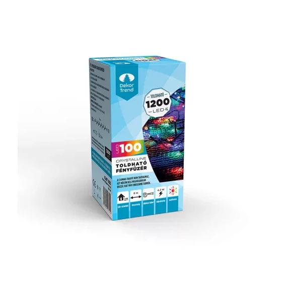 Dekortrend toldható LED fényfüzér 8 m 100 db multi LED - del átlátszó kábellel