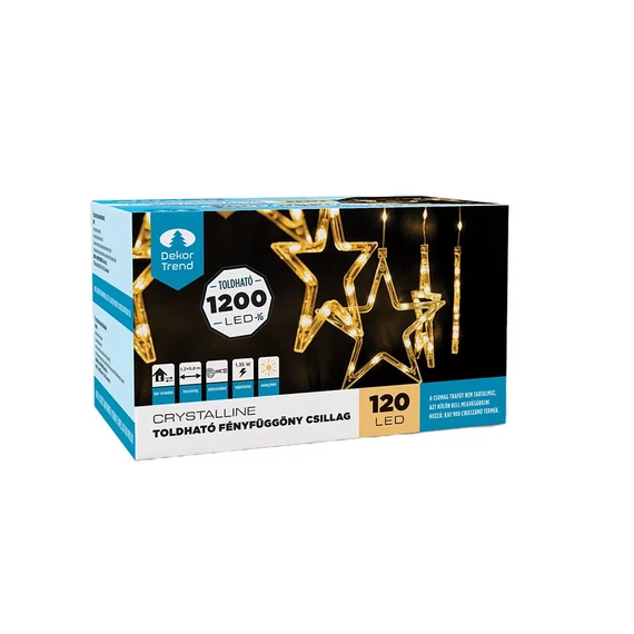 Crystalline toldható LED CSILLAG fényfüggöny, 120 x 80 cm, 120 db MELEG FEHÉR LED, átlátszó kábel