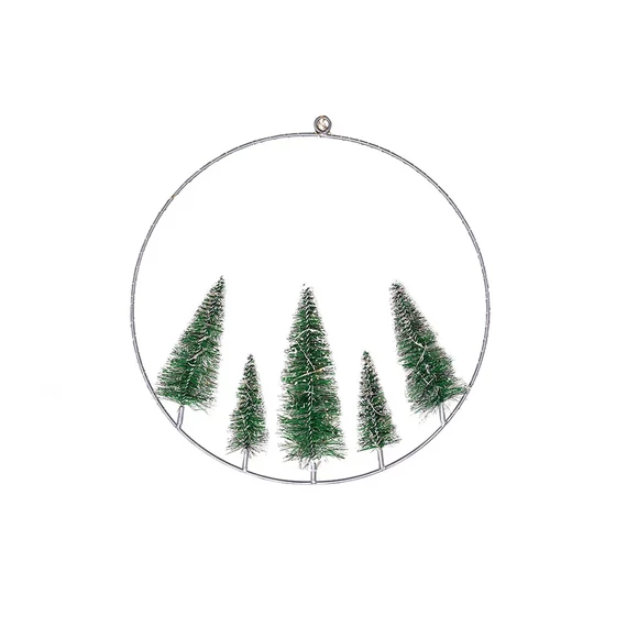 Dekortrend fém ablakdísz fenyőfákkal, 30 cm, 30 led, meleg fehér, elemes