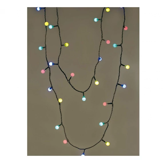 Dekortrend Kültéri Gyöngy fényfüzér, 120 LED, SZÍNES, 9,6 m, zöld kábel, 5 m betápkábel BONTOTT BEMUTATÓDARAB!!