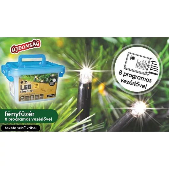 Dekortrend Kültéri vezérlős LED Fényfüzér 80 db / 4 m  HIDEG KÉK LED-del  Bontott bemutatódarab!!!