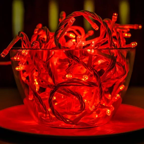 Dekortrend Kültéri vezérlős FEHÉR KÁBELES LED Fényfüzér 120 db /  6 m PIROS LED-del