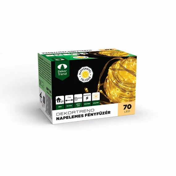 Dekortrend Napelemes fényfüzér, 70 LED, meleg fehér, csíptetővel