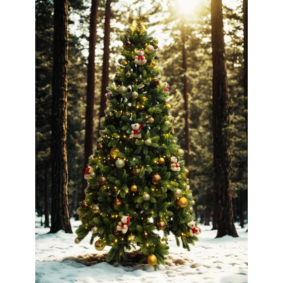 Polymix kevert levelű 3D műfenyő 240 cm - díszített, fénnyel