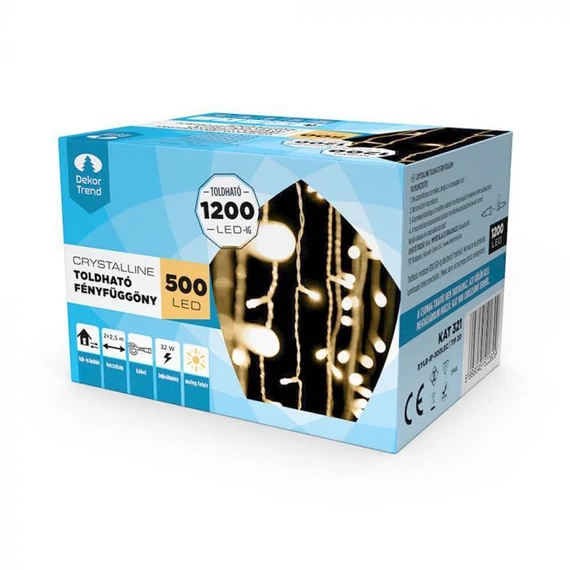 Dekortrend Crystalline toldható LED fényfüggöny 2,5X2,0 m 500 db  MELEG FEHÉR LED-del, átlátszó kábel