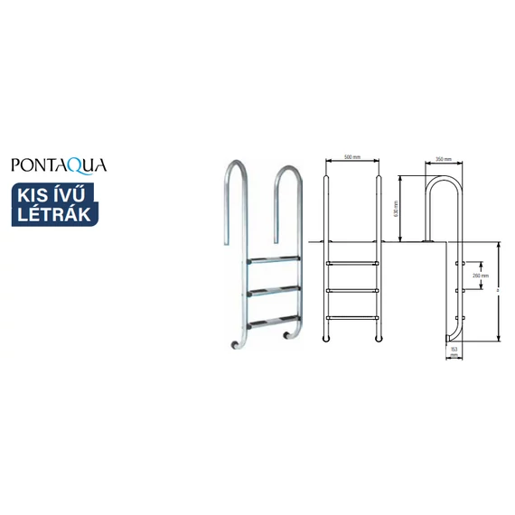 Létra kis ívű, kiemelhető, 3 fokos AISI304