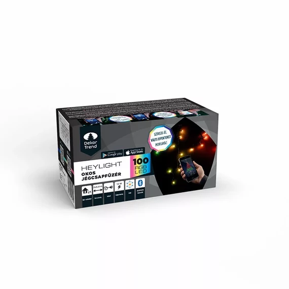 Dekortrend Heylight jégcsapfüzér, 3*0,4 m 100 RGB LED, fekete kábel, IP44, BT vezérlés