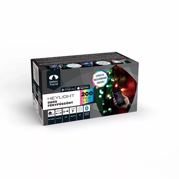 Dekortrend Heylight fényfüggöny, 0,9*2 m 200 RGB LED, fekete kábel, IP44, BT vezérlés
