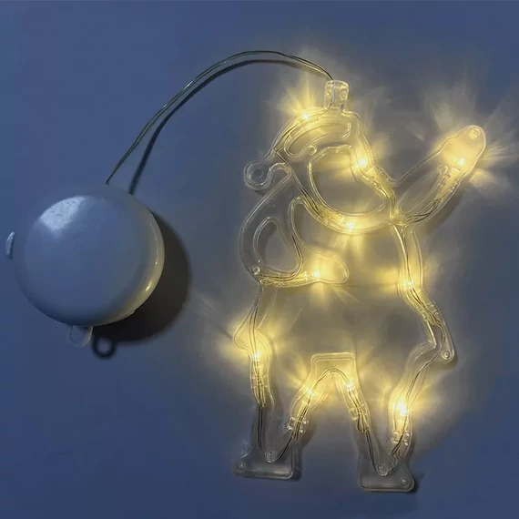Dekortrend Mikulás ablakdísz tapadókoronggal, 12x20 cm, 12 LED meleg fehér, elemes