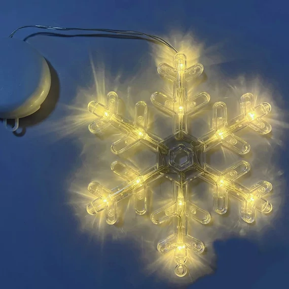 Dekortrend Hópehely ablakdísz tapadókoronggal, 18x18 cm, 12 LED meleg fehér, elemes