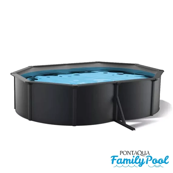 Kép 1/2 - Pontaqua Family Pool ovális 4,9x3,6x1,2 antracit, 0,4mm PVC fólia, 2 gégecső, szkimmerrel, befúvóval